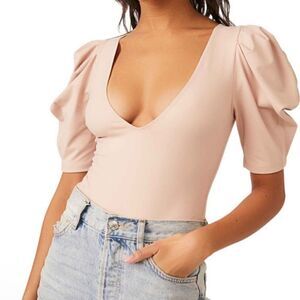 Free People Va Va Voop Puffed Sleeve Bodysuit